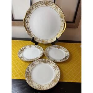 Vintage 1940s Noritake CHRISTMAS BALL 2 Handled Serving Dish and 5 bread plates